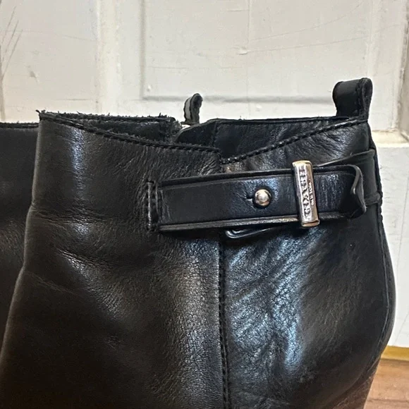 Coach Womens Hewes Safari Leather Almond Toe Ankle buckle black Booties 7 - Picture 3 of 9